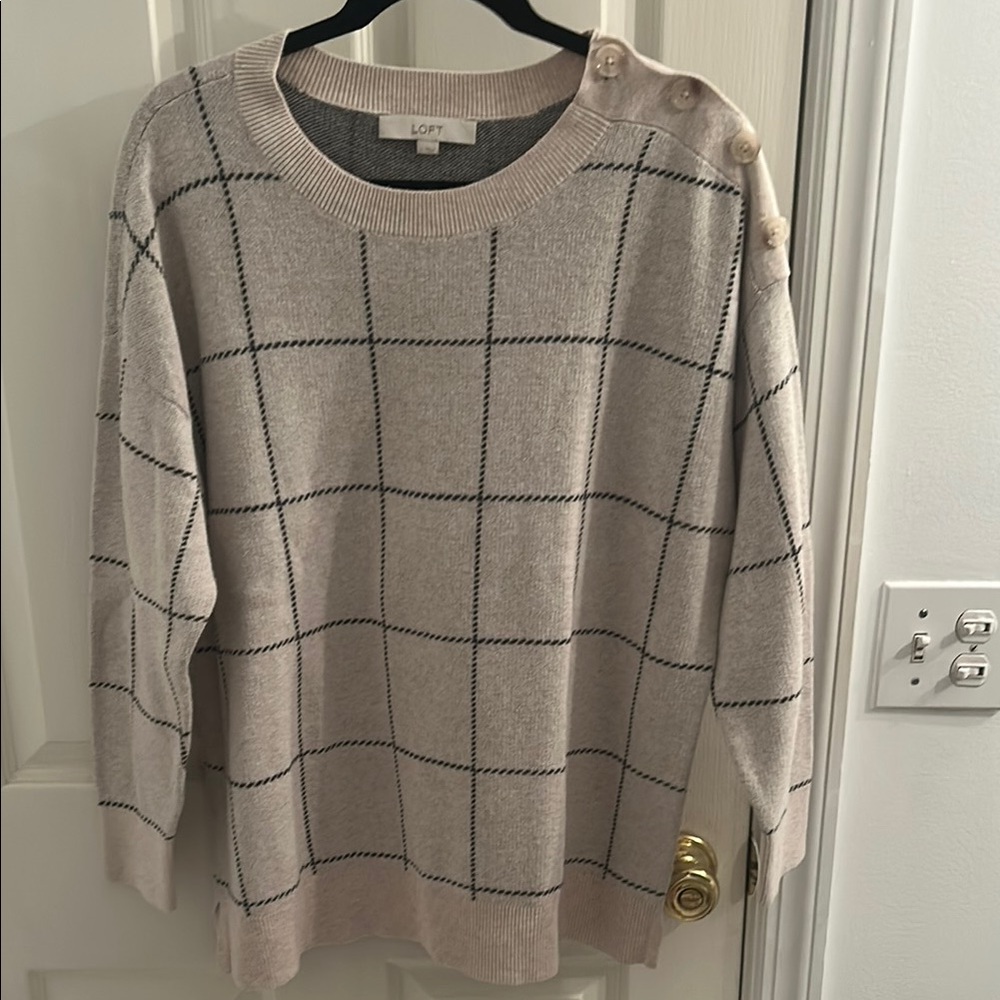 Loft Checked Sweater with Button on one side